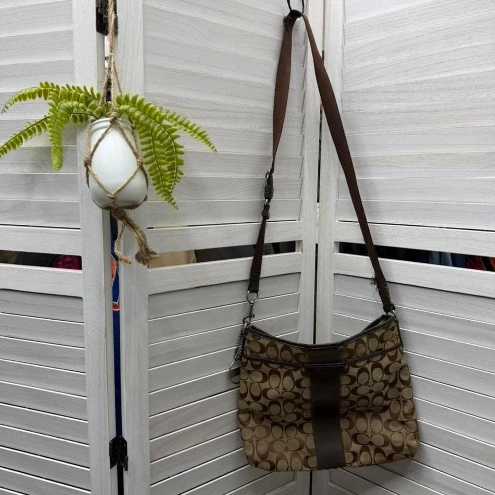 Vintage y2k Coach brown and beige monogram canvas crossbody bag